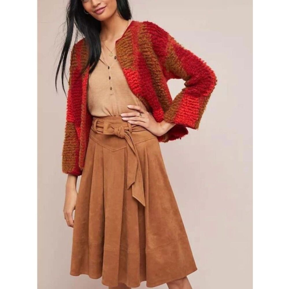 Anthropologie Akemi + Kin Skirt Brown Size 14 Faux Suede Pleated